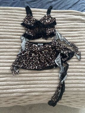 iHeartRaves Leopard Print Bustier & Skirt Set - Black, Brown